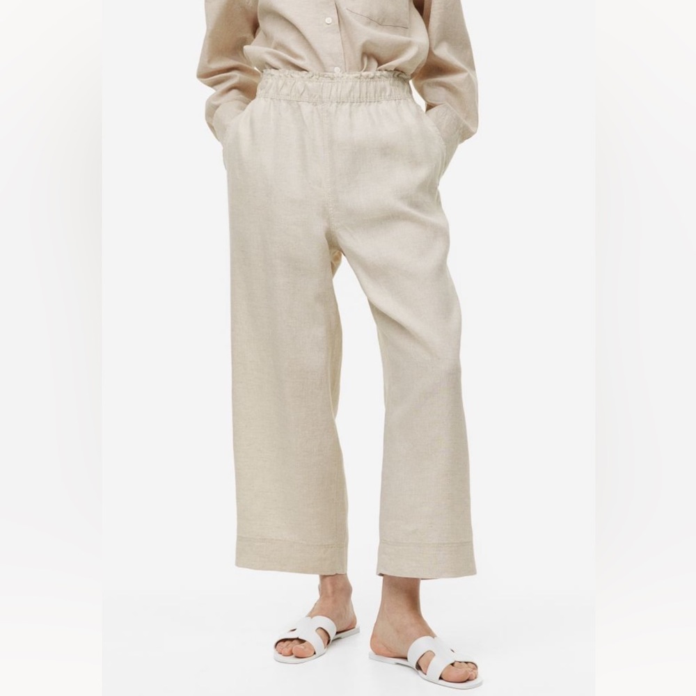 NWT H&M Light Beige Ankle-Length Linen Pants Size Medium